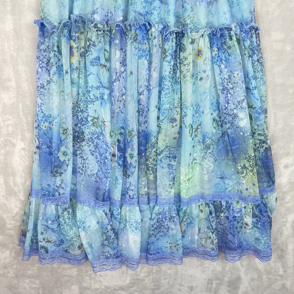Lapis Fairy Garden Smocked Tiered Floral Midi Skirt Small Y2K Cottagecore Boho - Picture 4 of 16